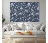 Cuadros decorativos Gris Oscuro Impreso en Lienzo 1 pieza, Lienzos Dormitorio Decoración Shabby Chic Estilo Chino Flores Enredaderas Cuadros para Pasillo Oficina Comedor Baño (90 x 60 cm) con Marco