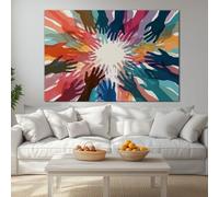 Cuadros decorativos Rojo Impreso en Lienzo 1 pieza, Lienzos Dormitorio Decoración Abstracto Geométrico Círculos Mano Cuadros para Pasillo Oficina Comedor Baño (90 x 60 cm) con Marco