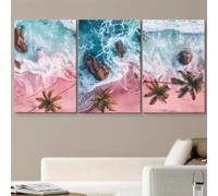 Cuadros en lienzo con imágenes de una playa rosa de ensueño. Póster moderno y sencillo para la decoración de paredes de sala de estar o dormitorio. Impresiones en lienzo (20x30cm x 3/marco interno).