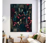 Cuadros En Lienzo Con Mariposas Flores Silvestres, Pintura Carteles De Arte Bosque Insectos Para Decoración Del Hogar Sala De Estar, Impresiones Artísticas En Lienzo 60×90 cm Sin Marco Negro