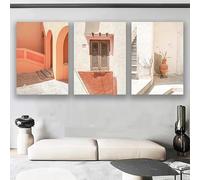 Cuadros en lienzo de estilo mediterráneo con árboles, edificios y paisajes marinos. Pósteres e impresiones para decoración de paredes de sala de estar y hogar (30x45cm - 3 piezas/marco interno).