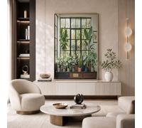 Cuadros En Lienzo De Pared, Moderna Póster De Invernadero Para Plantas Con Luz Solar, Ventanas Modernas Grande Arte Cuadros De Pared De Decoración Para Salón, Dormitorio, Sin Marco, Verde, 40X50Cm