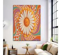 Cuadros En Lienzo De Pared, Moderna Póster De Margarita Retro 3D, Remolino De Tablero De Ajedrez Grande Arte Cuadros De Pared De Decoración Para Salón, Dormitorio, Sin Marco, Naranja, 40X50Cm