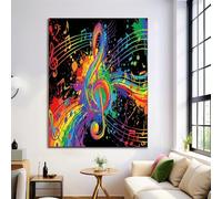 Cuadros En Lienzo De Pared, Moderna Póster De Notas Salpicaduras Arcoíris, Tema Música Callejera Grande Arte Cuadros De Pared De Decoración Para Salón, Dormitorio, Sin Marco, Azul Anaranjado, 30X40Cm