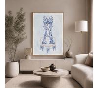 Cuadros En Lienzo De Pared, Moderna Póster De Porcelana Oriental Una Carta, Elegante Lazo De Damasco Grande Arte Cuadros De Pared De Decoración Para Salón, Dormitorio, Sin Marco, Azul, 30X40Cm