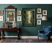 Cuadros En Lienzo De Pared, Moderna Póster De Sol Bosque De Bambú Río, Ventanas Con Textura Natural Grande Arte Cuadros De Pared De Decoración Para Salón, Dormitorio, Sin Marco, Verde, 80X120Cm