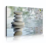 Cuadros en lienzo estilo japonés Zen Stone Reflejo agua Impresiones arte pared Flor blanca Naturaleza tranquila Pintura Decoración del hogar Marco interior 55x80cm