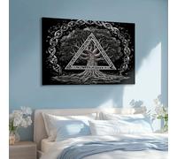 Cuadros grandes en lienzo, cuadro de pared con diseño de árbol de la vida vikingo, imagen rúnica sobre lienzo, arte mural moderno estético, XXL, decoración para salón, dormitorio, regalo, 140 x 70 cm