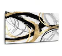 Cuadros grandes en lienzo, impresiones, pinturas, obras de arte doradas, líneas, citas inspiradoras, imágenes modernas para sala de estar y comedor (55x110cm/marco interior)