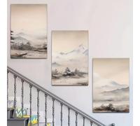 Cuadros impresos en lienzo estilo Wabi Sabi, conjunto de arte mural Victoria Hill Beige Forest Printing Landscape Japanese Home Decoration (60x90cm-3pcs)