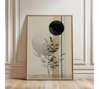 Cuadros impresos sobre lienzo, arte mural japonés estilo bonsái, póster minimalista japonés, lámina de naturaleza zen, ilustración abstracta del sol (70x100 cm/sin marco).
