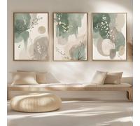 Cuadros impresos sobre lienzo con motivos florales modernos de estilo Japandi, pósteres de arte abstracto, decoración de pared estilo Zen para sala de estar (50x75 cm - 3 piezas/marco interno)