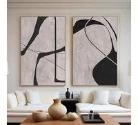 Cuadros minimalistas abstractos Wabi Sabi, lienzos con líneas irregulares, diseño de grafiti moderno para sala de estar (60 x 90 cm, 2 piezas/marco interior)