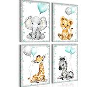 Cuadros Modernos Animales - Cuelgue su cuadro al instante - Elegante, no necesita marco - 4 Partes Set Cuarto De Bebé N016647b