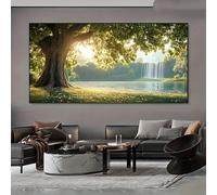 Cuadros modernos de lienzo con diseño de árboles y cascada en un paisaje natural, ideales para la decoración de salas de estar y dormitorios (20x40cm/marco interno).