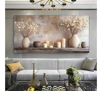 Cuadros modernos en lienzo - Diseño neutro con jarrones y velas, perfectos para la decoración de la sala de estar o el dormitorio, impresiones en lienzo para pared (60x120cm/marco interno)