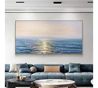 Cuadros Oleo Pintados A Mano Sobre Lienzo Grandes,Pintura Al Óleo Pintada A Mano Moderna Puesta De Sol Océano Pintura De Pared Original Sin Marco Textura Arte Horizontal Arte De Pared Grande Para