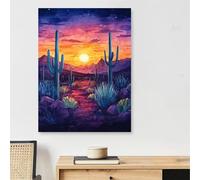 Cuadros para Pintar por Numeros Adultos cactus, paisaje Paint by Numbers Adult Manualidades, 60x90cm Lienzo Óleo Kit con Pinceles + Pigmento + Madera Combinación Marco para Home Room Decor,Model978