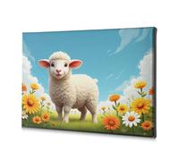 Cuadros para sala de estar, felicidad pastoral: un cordero en un jardín de flores, cuadro decorativo para comedor, decoración de baño (20 x 30 cm)