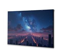 Cuadros para sala de estar, luces de la ciudad bajo la Vía Láctea, lienzo decorativo, decoración de Pascua, arte de pared de baño (40 x 60 cm)