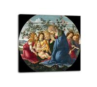 Cuadros Religiosos "Madonna Adorando al Niño con Cinco Ángeles" Arte de Pared Famoso gi Impresión en Lienzo Obra de Arte Religiosa Moderna para Sala de Estar Decora 60x60cm con Marco Interno
