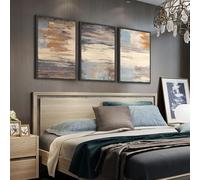 Cuadros retro en marrón suave, 3 piezas, arte de pared grande, apto para sala de estar, lienzo vertical con marco para decoración (60 x 80 cm, 24 x 32 pulgadas, 3 marcos negros).