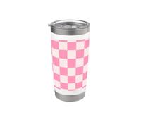 Cuadros rosa pastel claro tablero de ajedrez Blush Pink Pattern Vaso térmico de acero inoxidable de doble pared