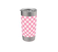 Cuadros rosa pastel claro tablero de ajedrez Blush Pink Pattern Vaso térmico de acero inoxidable de doble pared