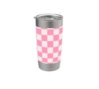Cuadros rosa pastel claro tablero de ajedrez Blush Pink Pattern Vaso térmico de acero inoxidable de doble pared
