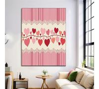 Cuadros Sin Marco, Enredaderas Románticas En Forma De Corazón Cuadros Decoracion Salon, Rosa Lindas Rayas Neutros Pintura Sobre Lienzo Póster Para Dormitorios Pasillo Decoracion Pared Casa 60X80Cm