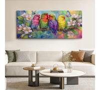 Cuadros sobre lienzo 40 x 30 cm lienzo acuarela animales pequeños decorativos murales loros pájaro flores - Impresión artística para salón, dormitorio, cocina, decoración de pared - Multicolor