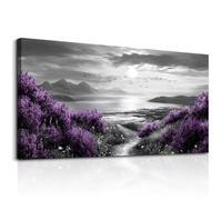 Cuadros sobre lienzo impresiones artísticas para pared flores moradas pinturas de paisajes en blanco y negro obras de arte para dormitorio (65x130cm/26x51 in)