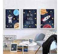 Cuadros y Laminas - 3 Piezas Póster de Astronauta Cohete Espacial Bebé Guardería Arte de la Pared Póster de Lienzo Impresión Escandinava Pintura Habitación de Los Niños Decorativa - 40x50cm Sin Marco
