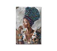 Cuadros y LáMinas Madrid Mujer africana de oro negro con exquisito tocado Pintura sobre lienzo Carteles e impresiones Cuadro de arte de pared 70x90cm (28x35in) Sin marco