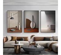 Cuadros y láminas nórdicas con formas abstractas modernas, arte geométrico y líneas negras para la decoración de la sala de estar (70x90cm (26x35in) x 3 / Sin marco)