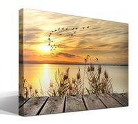 cuadrosfamosos.es Amanecer en la Orilla del Lago | Cuadro Canvas Wall Art | Impresión Gi lienzo algodón puro | Bastidor 3cm | 40x55cm