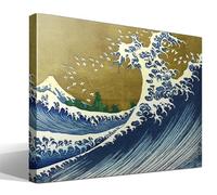 cuadrosfamosos.es La Gran Ola de Kanagawa | Katsushika Hokusai | Ukiyo-e | Cuadro Canvas Wall Art | Impresion Giclee lienzo algodon puro | Bastidor 3cm | 55x75cm