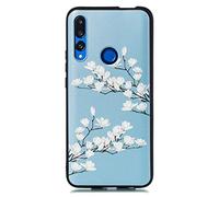 CUAgain Funda Compatible con Huawei P Smart Z / Y9 Prime 2019 Silicona Negro Dibujos Motivo Kawaii Ultrafina One Piece Carcasa Case Antigolpes Bumper Protección Resistente Cover Flor Blanca B
