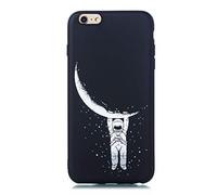 CUAgain Funda Compatible con iPhone 6s/iPhone 6 Silicona Dibujos Motivo Negro Ultrafina Carcasa iPhone 6s/iPhone 6 Case Antigolpes Bumper Protección Resistente Cover Niña Chica,Astronauta/Luna
