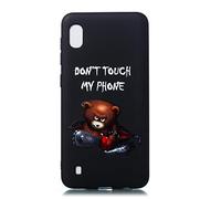 CUAgain Funda compatible con Samsung Galaxy A10 2019 Silicona Dibujos Motivo Negro Kawaii Ultrafina One Piece Carcasa Galaxy A10 Case Antigolpes Bumper Resistente Cover Niña Chica,Don't Touch My Phone