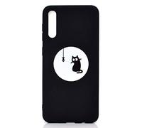 CUAgain Funda para Samsung Galaxy A50 Silicona Dibujos Motivo Negro Kawaii Ultrafina One Piece Carcasa Galaxy A50 Case Antigolpes Bumper Protección Resistente Cover,Gato