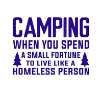 Cuando acampas gastas un montón de dinero y vives como una persona sin hogar. Pegatinas de tallado fino 60.8x81.1cm Pegatinas para vidrio Azul oscuro