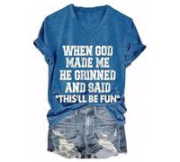 Cuando Dios me Hizo sonreír y Dijo Esta Camisa Casual Divertida (Blue XL)