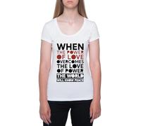 Cuando El Poder del Amor Camiseta De Manga Corta Blanca con Cuello Redondo para Mujer T-Shirt Short Sleeve White Crewneck tee For Women