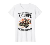 Cuando la Vida te Lanza una Curva, inclínate en Ella, Motociclista Camiseta gráfica económica, Mujer, Blanco, M