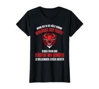 Cuando llego al Infierno, el Diablo Sale de su Trono Camiseta gráfica económica, Mujer, Negro, S