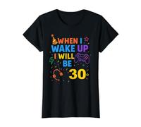 Cuando me despierte, seré 30 Jugador de cumpleaños de Treinta niños Camiseta gráfica económica, Mujer, Negro, L