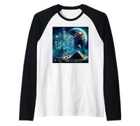 Cuarta Dimensión del Cubo de Metatrón con Tierra y Pirámides Camiseta Manga Raglan
