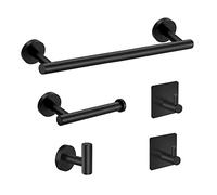 Cuarto de baño de Hardware Conjunto de níquel Cepillado 5 Piezas de Pared de Acero Inoxidable toallero de baño Toallero Titular de Papel higiénico Ganchos Accesorios de baño Set (Negro Mate)