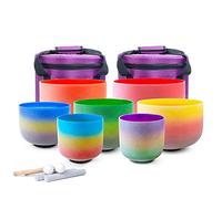 Cuarzo Cristal Cuencos Cantores Mazos, Frosted, 7pcs 12C 11D 10E 9F 8A 7G 6B, 6-12 Inch Set, For Meditation, Body Healing, Yoga, With Suede Striker, Rubber Mallet, O-Ring